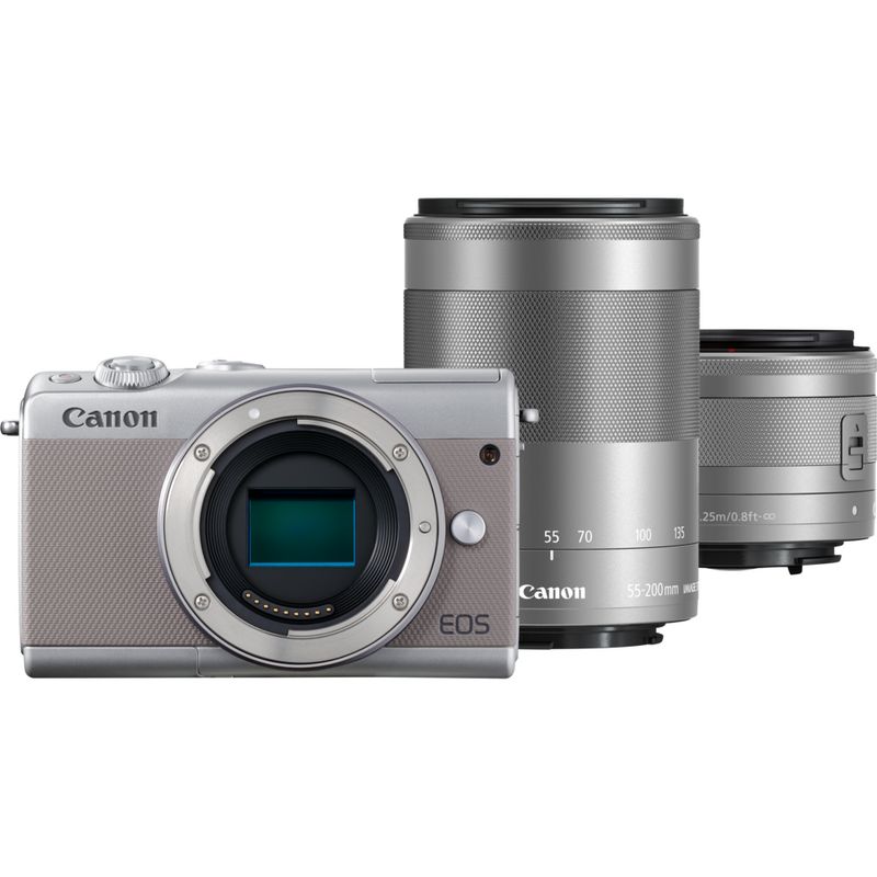 Buy Canon Eos M100 Grey Ef M 15 45mm Is Stm Lens Silver Ef M 55 0mm Is Stm Lens Silver In Beginners Mirrorless Cameras Canon Uae Store