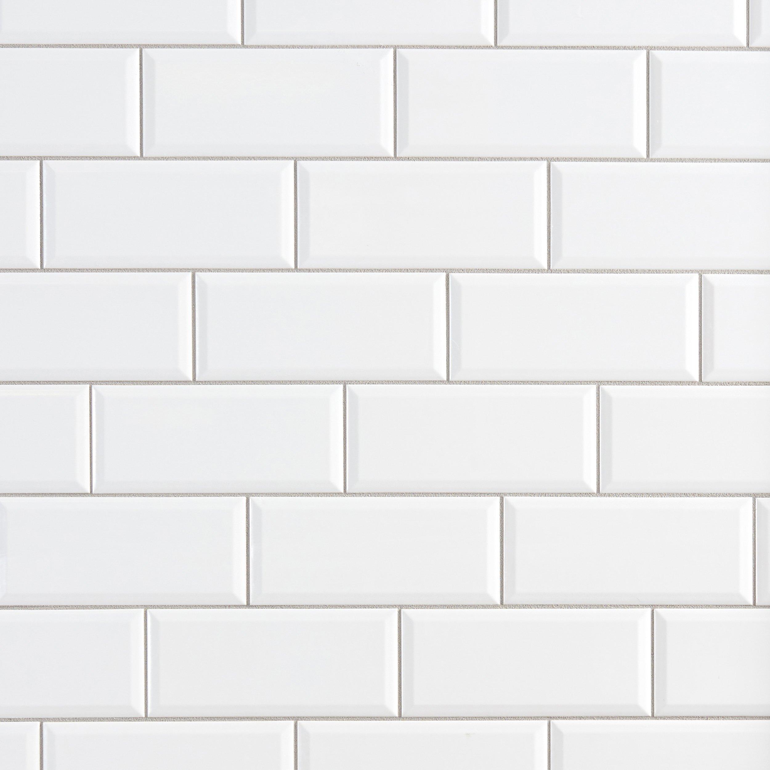Bright White Ice Beveled Ceramic Wall Tile