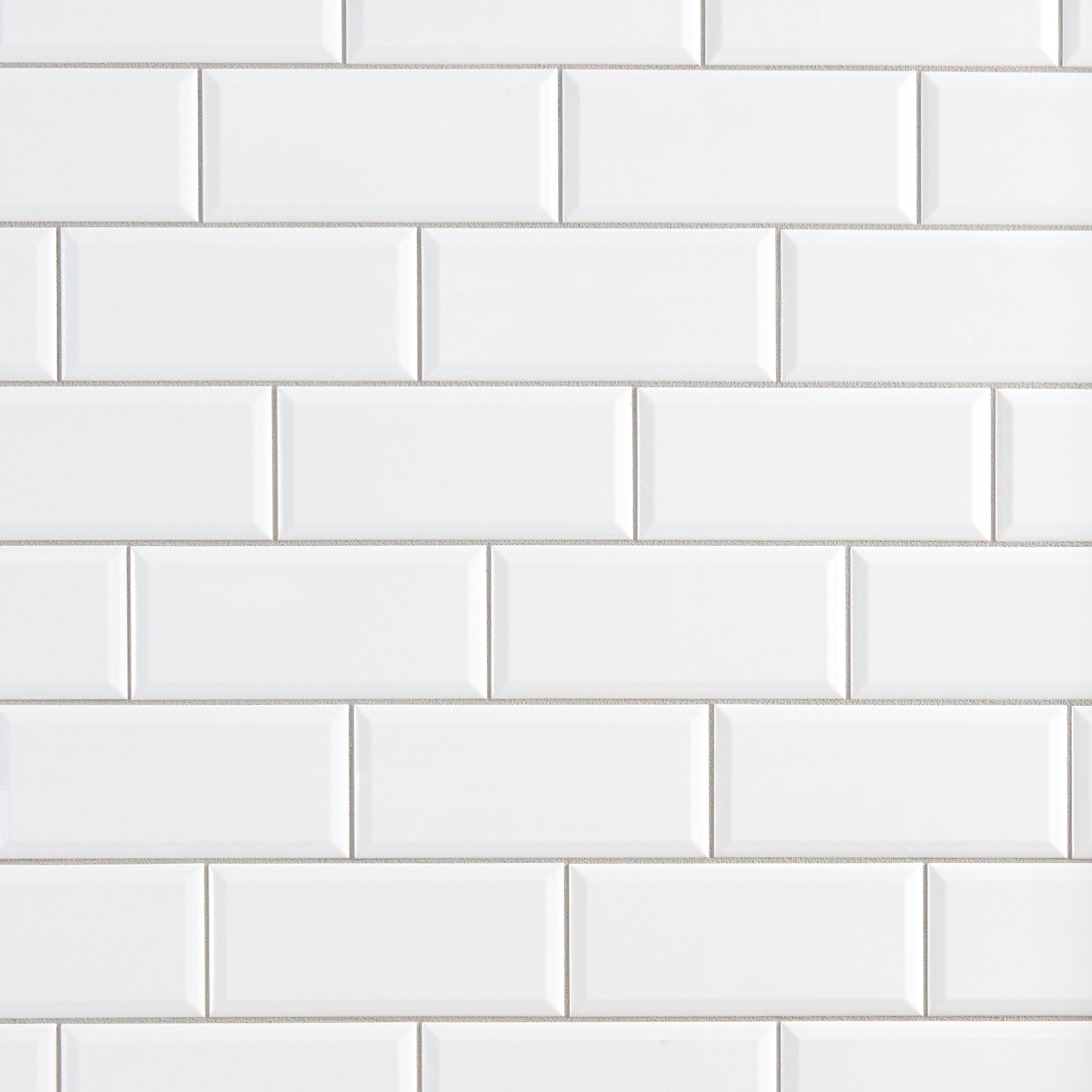 Bright White Ice Beveled Ceramic Wall Tile
