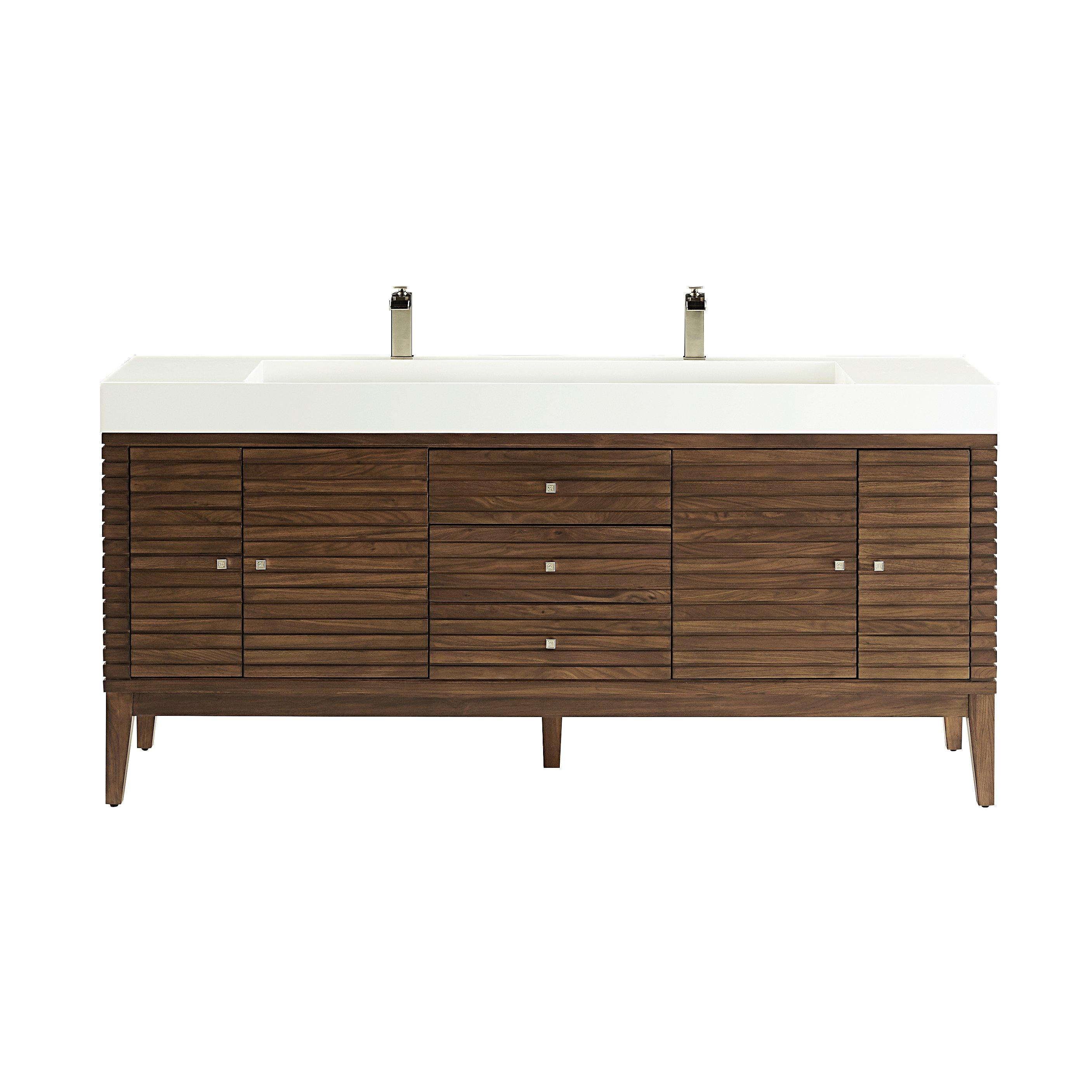 glossy linear midcentury walnut vanity surface solid